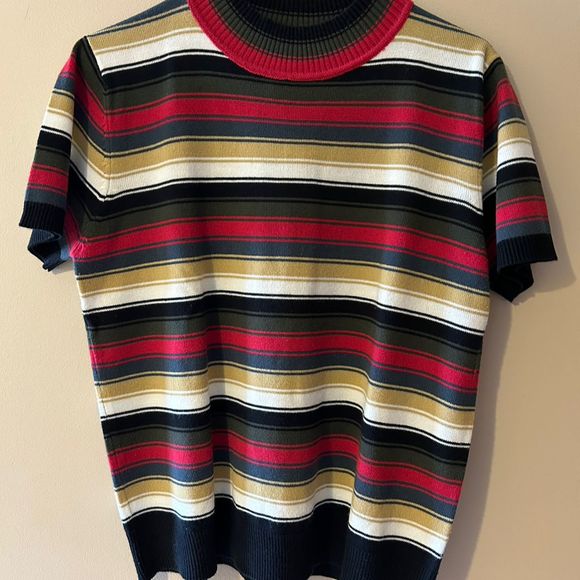 Vintage 90s Allison Lane Striped Mock Turtleneck Sweater Unisex L Acrylic - Picture 2 of 4
